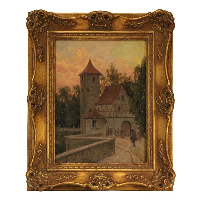 Martin B. Leisser, Scene in a Castle Park, 1911, Oil on Cardboard, Framed For Sale