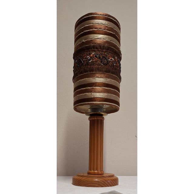 Vintage Table Lamp with Spruce Wood Base and Fabric Shade from Steinebach-Leuchten, 1970s For Sale - Image 6 of 9