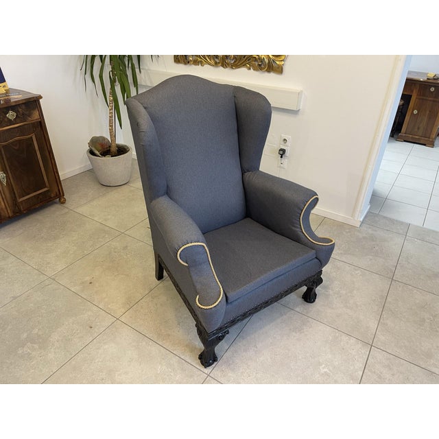 Vintage Lounge Chair in Grey Fabric For Sale - Image 3 of 18