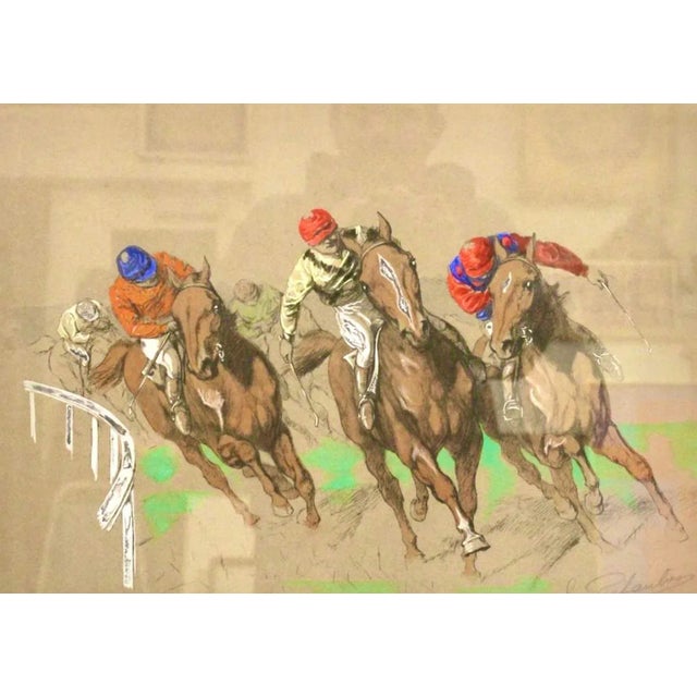 Eugene Peachaubes (French, 1890-1967). The Horse Races, Gouache on Paper For Sale - Image 4 of 5