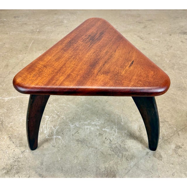 Mid-Century Modern Mid Century Modern George Nakashima Style Mahogany Triangular Tripod Stool For Sale - Image 3 of 12