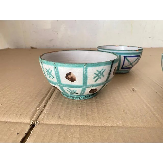 1950s Ceramic Bowls in Green, Blue and Brown Color by Robert Picault, France, 1950s, Set of 3 For Sale - Image 5 of 13