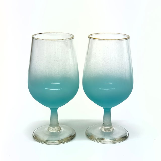 Late 20th Century Aqua Blue Blendo Glass Carafe & Goblets by Anchor Hocking - Set of 3 For Sale In Miami - Image 6 of 9