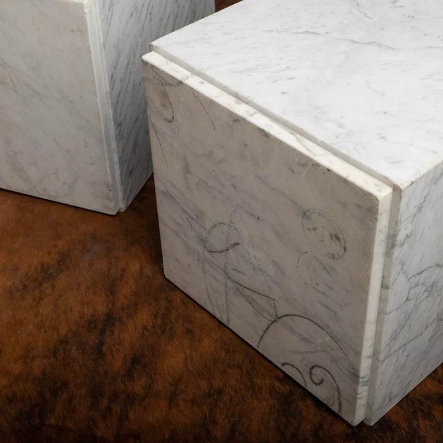 1960s Carrara Marble Cube Side End Tables - a Pair For Sale - Image 9 of 12