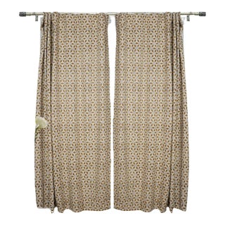 Fabdivine Block Print Viscose Coloured Linen Ring Curtain Shatkon Size- 54"Wx57"L For Sale