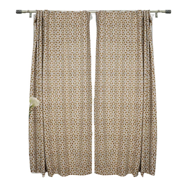 Fabdivine Block Print Viscose Coloured Linen Ring Curtain Shatkon Size- 54"Wx57"L For Sale