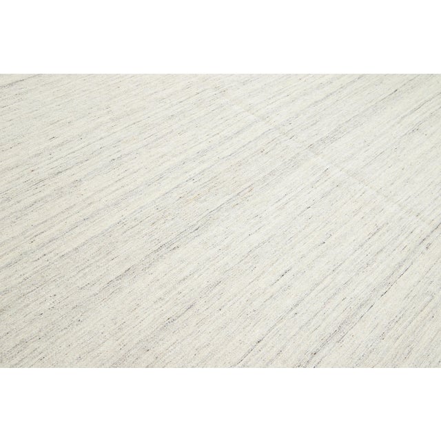 12 X 15 Modern Flatweave Wool Rug Handmade in Ivory With Stiped Design For Sale - Image 11 of 11