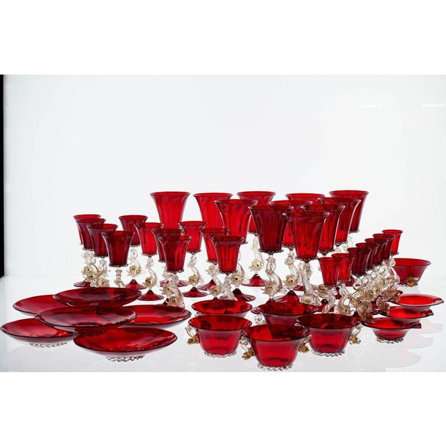 Gold and Ruby ​​Red Murano Glassware Dolphin Set from A.VE.M., 1950s, Set of 44 For Sale - Image 3 of 18