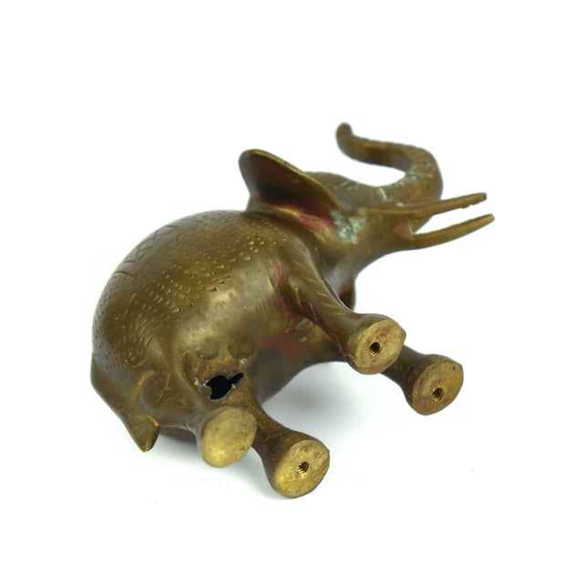 Mid 20th Century Solid Brass Lucky Trunk Up Elephant Figurine For Sale - Image 6 of 6