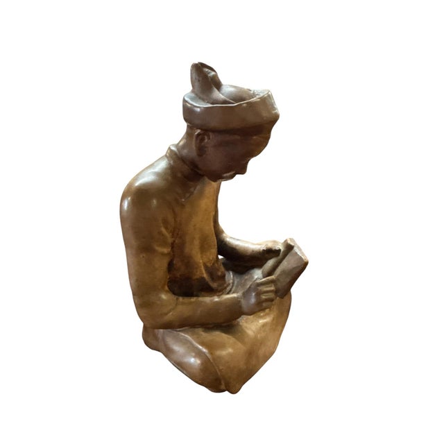 1940s Vintage Chinoiserie Hand-Carved Soapstone Scholar Figurines With Abacus & Tablet, Set of 2 For Sale - Image 5 of 12