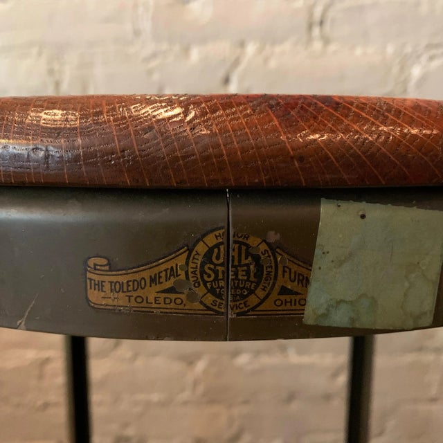 Brown Mid 20th Century Tall Industrial Shop Stool by Toledo Metal Furniture Co. For Sale - Image 8 of 10