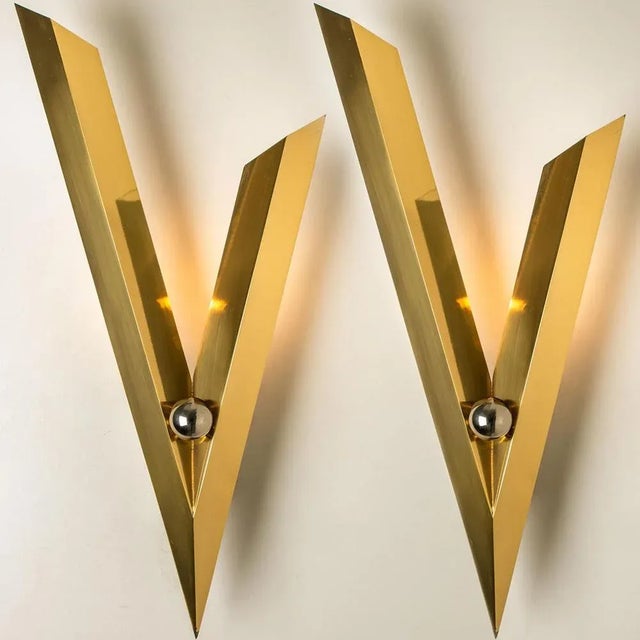 Art Deco Style Brass and Chrome Wall Sconce, 1980s For Sale - Image 3 of 10
