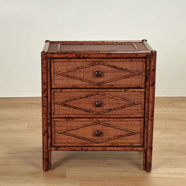 Pair of Vintage British Colonial Style Faux Bamboo and Grasscloth Stands For Sale - Image 9 of 13