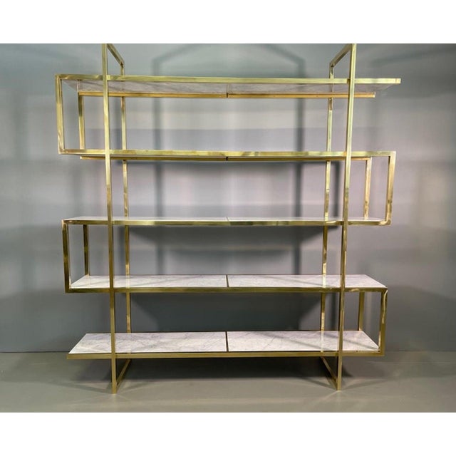 Metal Mid-Century Brass Marble Bookcase, 1960s For Sale - Image 7 of 15