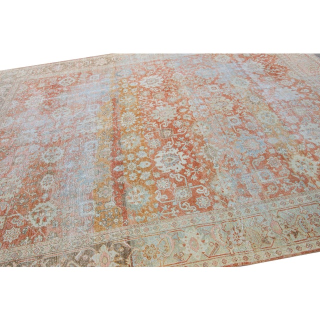 Textile Antique Sultanabad Handmade Floral Pattern Designed Red Wool Rug For Sale - Image 7 of 10