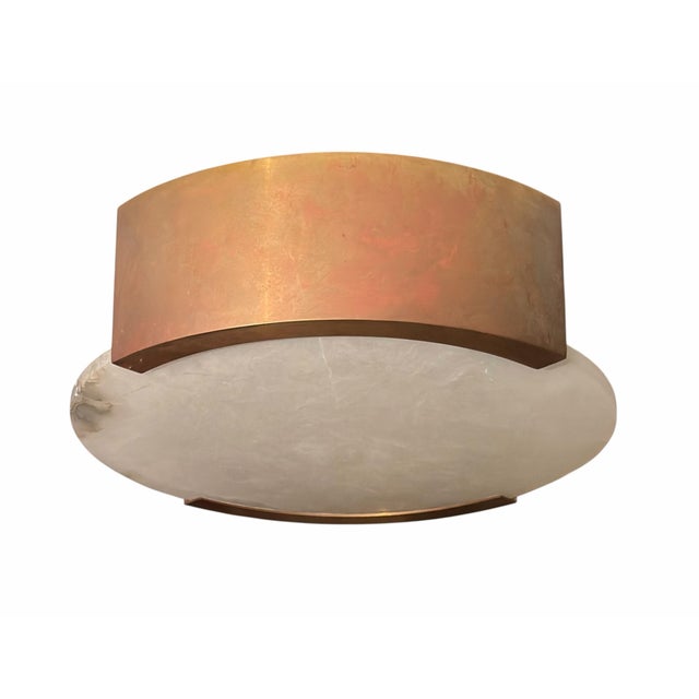 Bronze and Alabaster Flush Mount Light Fixture For Sale - Image 4 of 4
