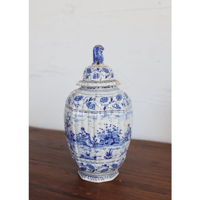 French Pair of Late 18th C. French Earthenware Jars With Lions Head Details For Sale - Image 3 of 12