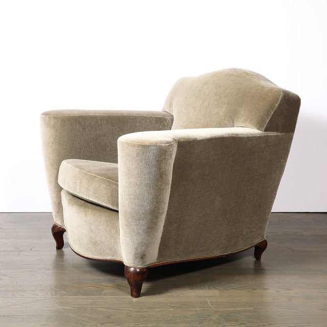 Wood Pair of Art Deco Sinuous Club Chairs in Taupe Mohair & Walnut Supports For Sale - Image 7 of 17