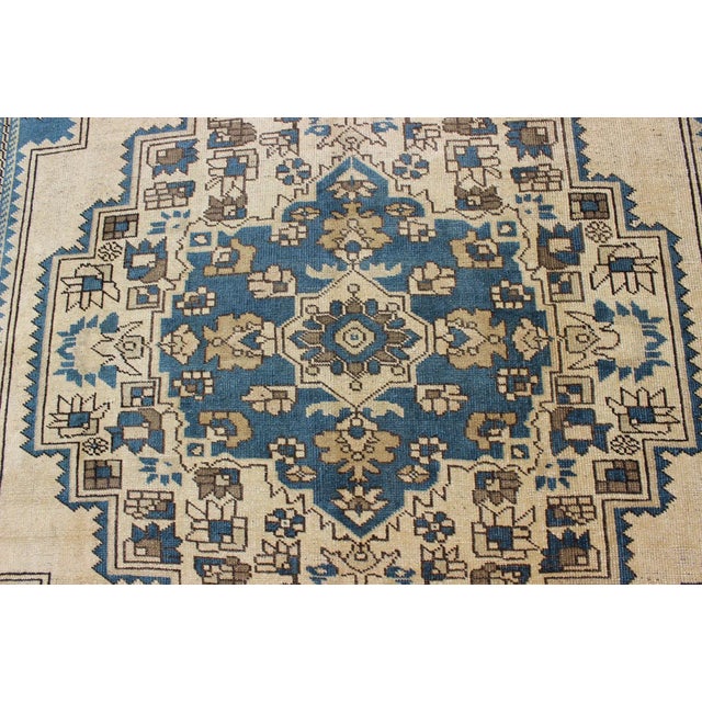 Vintage Turkish Rug With Geometric Design in Blue, Gold and Cream Colors For Sale In Atlanta - Image 6 of 9