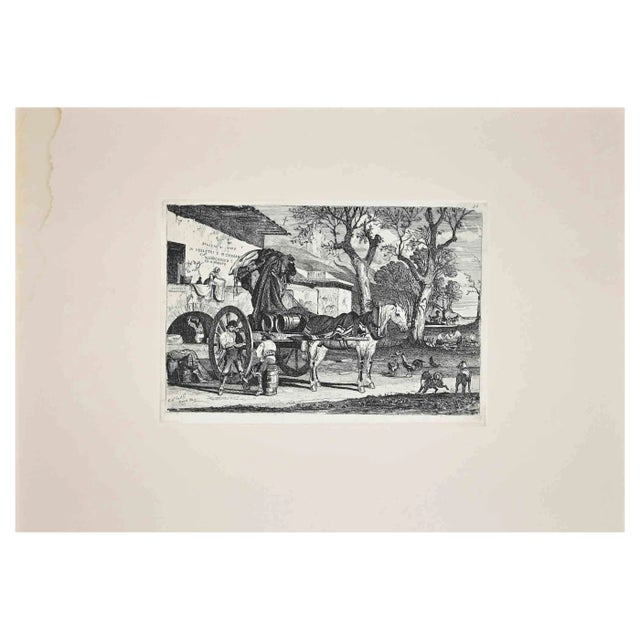 After Charles Coleman, Roman Countryside with the Carriage, Original Etching, 1992 For Sale