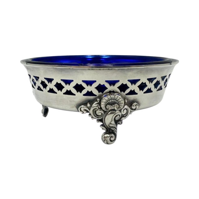 Early 20th Century Vintage Ritz Paris Hotel Cobalt Blue Glass Dish Silver Stand Ashtray France For Sale - Image 5 of 13