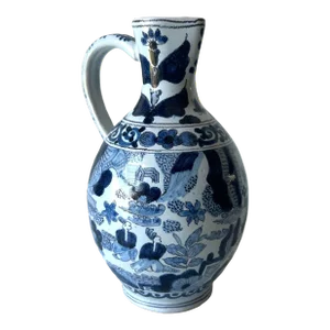19th Century Delft Faience Chinoiserie Wine Ewer Jug Signed "Apk"