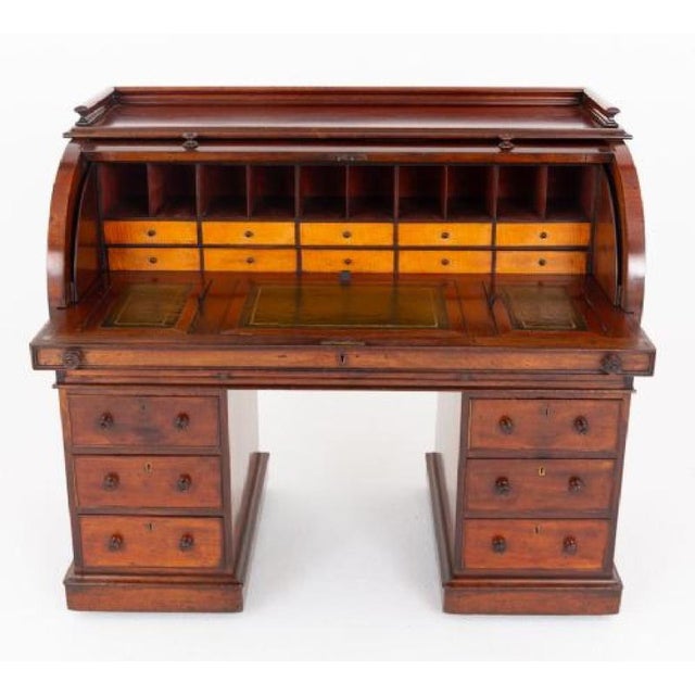 Victorian Mahogany Cylinder Desk with Roll Top, 1860 For Sale - Image 5 of 6
