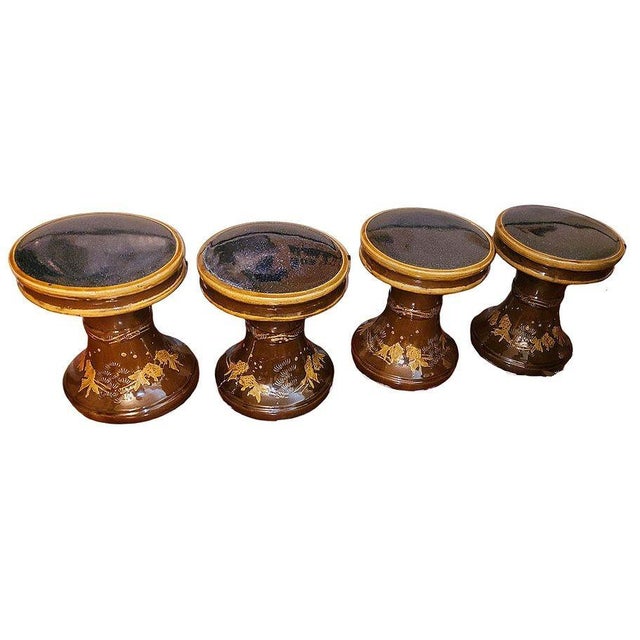 1950s Chinese Dragon Ceramic Glazed Pedestal Table W/ 4 Ceramic Garden Stools For Sale - Image 11 of 11