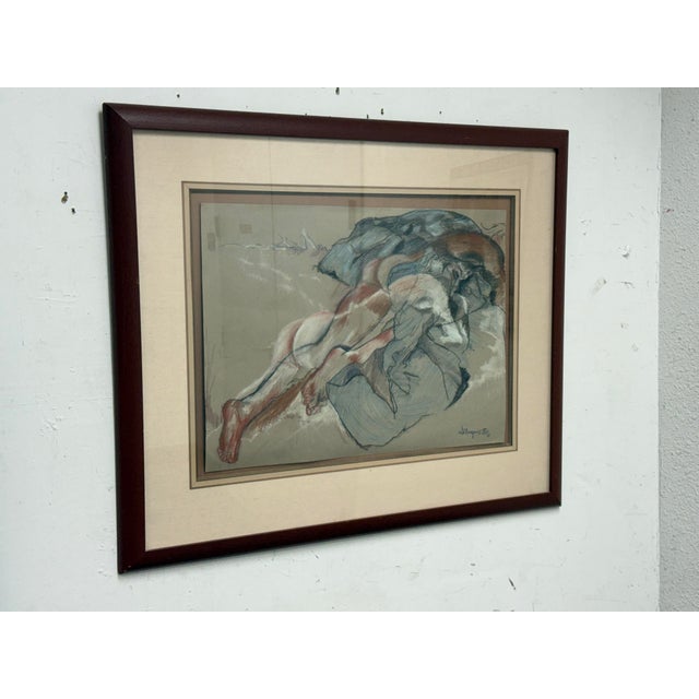 Contemporary Circa 1976 J. Mayons Custom Framed Pastel Panting of Male Nude For Sale - Image 3 of 12