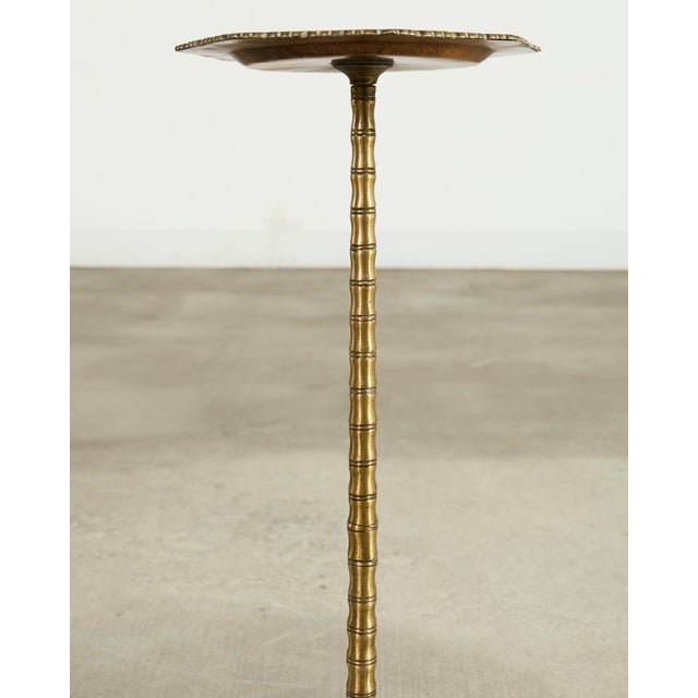 Mid-Century Brass Faux-Bamboo Pedestal Martini Drink Table For Sale In Sacramento - Image 6 of 13