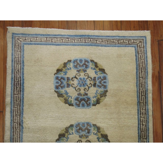 Ivory Light Blue Brown 20th Century Hand Knotted Wool Tibetan Scatter Throw Rug For Sale - Image 17 of 18