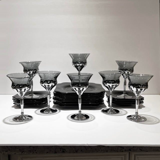 1930s Blown Glass and Chrome Appetizer or Dessert Set, 24 Pieces For Sale - Image 9 of 11