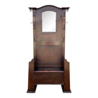 Mid 19th Century Early American Tavern Style Oak Hall Seat For Sale