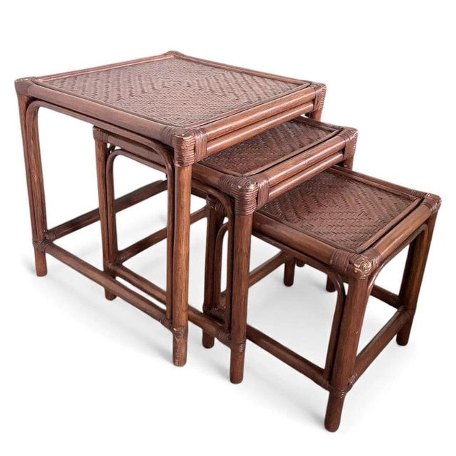 Vintage Nesting Tables in Bamboo and Rattan, 1970s, Set of 3 For Sale - Image 9 of 9