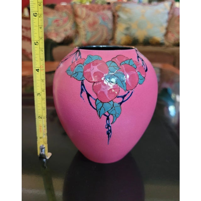 French Rare 1921 Sara Sax for Rookwood Pottery French Red Glaze Morning Glories Vase For Sale - Image 3 of 14