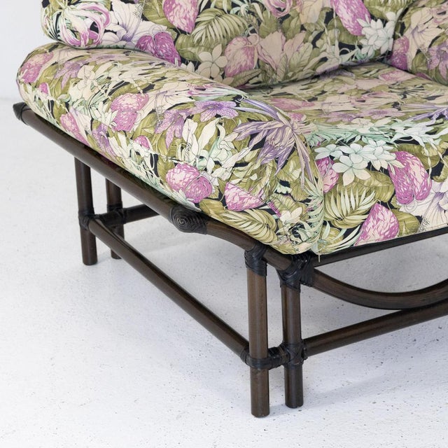 1970s Rattan Armchairs with Floral Cushions, 1970s, Set of 2 For Sale - Image 5 of 9