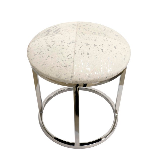 Metal Pasargad Home Safari St. Steel Frame Cowhide Stool For Sale - Image 7 of 7
