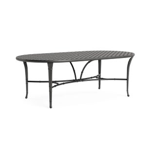 Brown Jordan Calcutta 44" x 86" Oval Cast Umbrella Dining Table, Textured Pewter frame For Sale