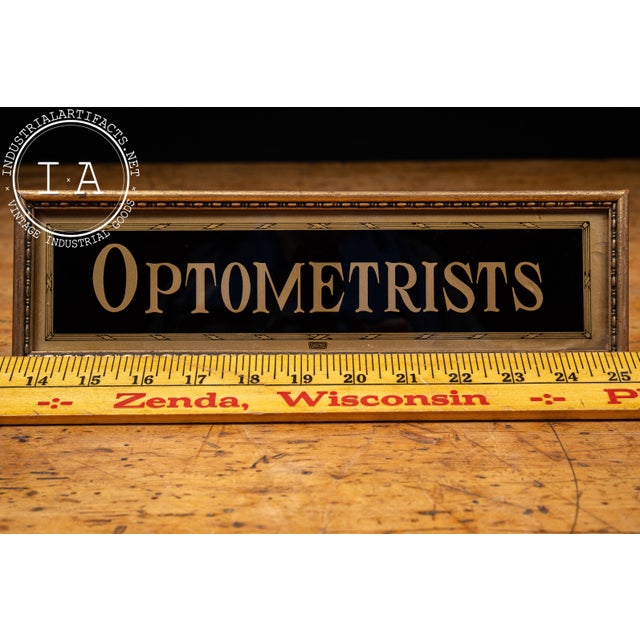 Antique Reverse-Painted "Tallimit" Brass-Tone "Optometrists" Sign For Sale - Image 9 of 9