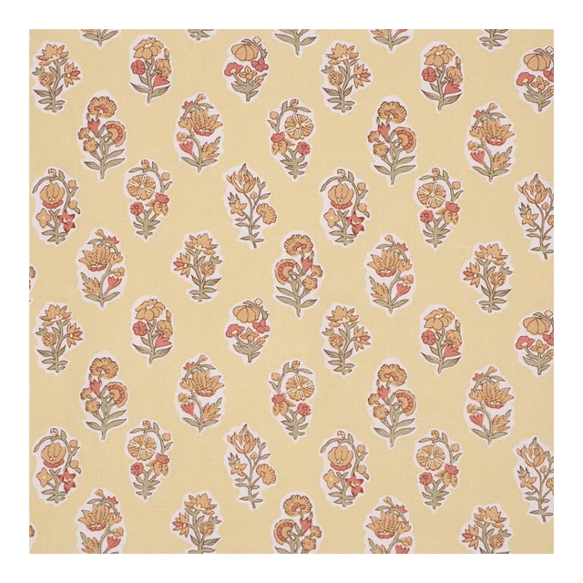 Sample - Schumacher Anessa Hand Screen Print Fabric in Yellow For Sale