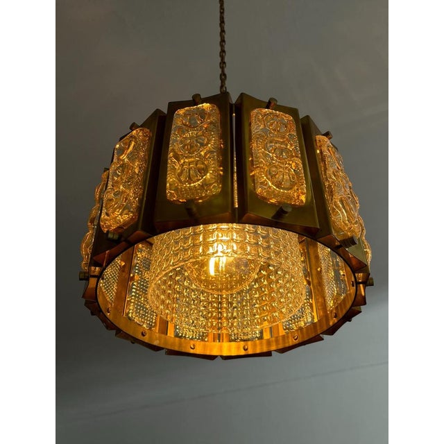 Brass Pendant Lamp with Crystal Elements attributed to Carl Fagerlund for Orrefors, Sweden, 1960s. For Sale - Image 10 of 16