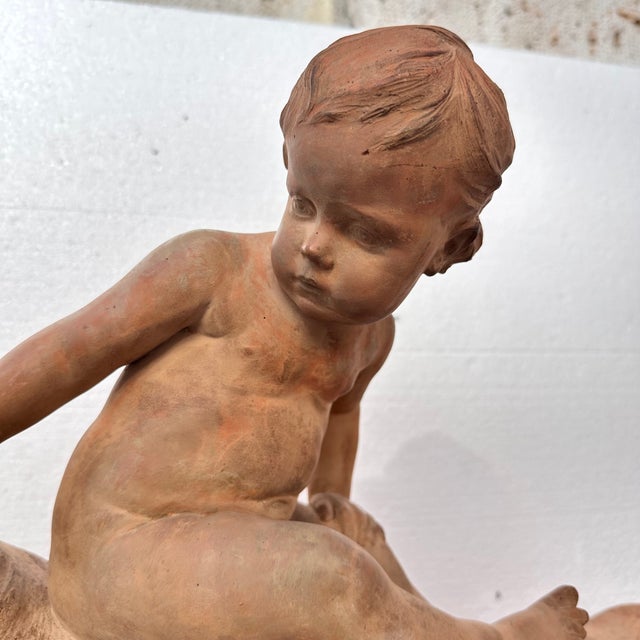 Léon Dufrène, Nude, Putto on a Lion's Skin, 1900s, Terracotta For Sale - Image 6 of 18