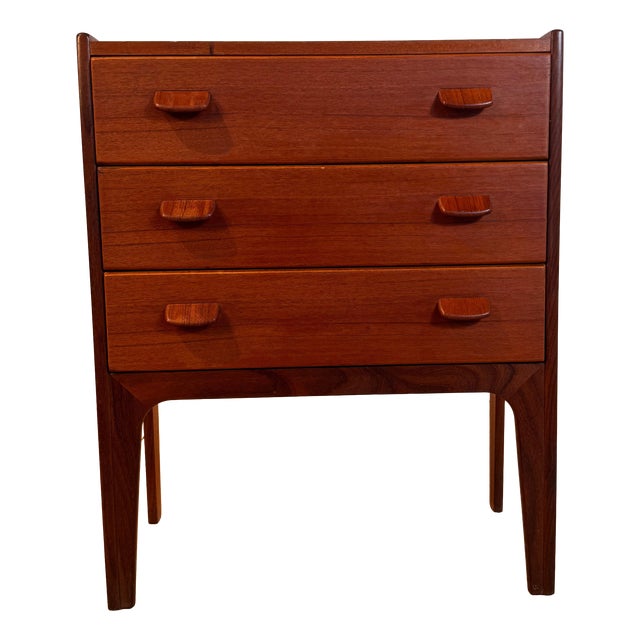 Vintage Danish Teak Nightstand with Three Drawers, 1960s For Sale