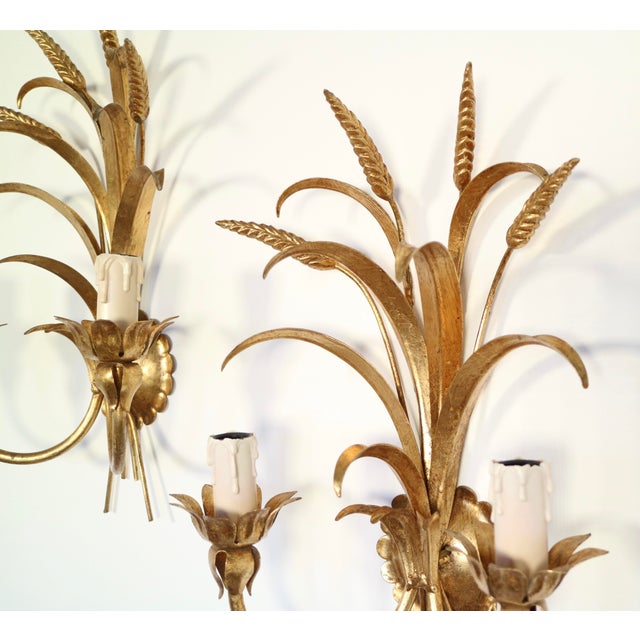 1950s Italian Gilded Tole Wheat Sconces - A Pair For Sale - Image 4 of 7