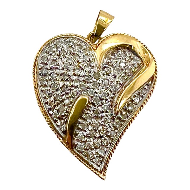 14k Gold Pave Diamond Heart Pendant For Sale