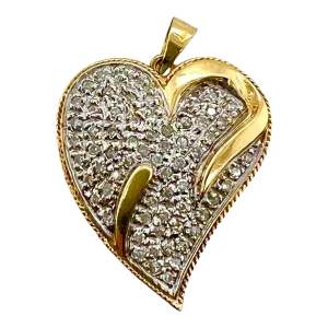 14k Gold Pave Diamond Heart Pendant