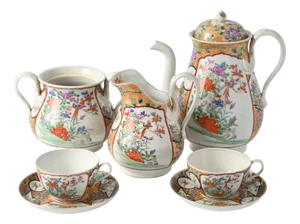 Antique Japanese Hand-Painted Porcelain Coffee Set, 1880s, Set of 5