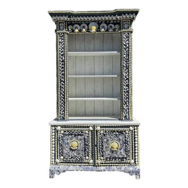 Vintage Shell Encrusted Tall Etagere For Sale