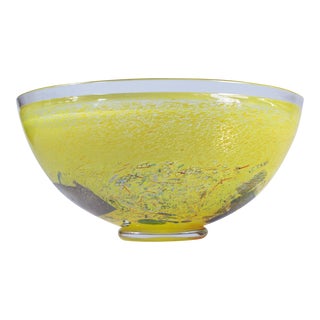 1990s Bertil Vallien for Kosta Boda Satelite Dish Yellow Large Glass Bowl For Sale