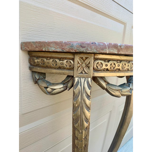 Wood Louis XVI French Provincial Neoclassical Gilt Wood Marble Top Table For Sale - Image 7 of 12